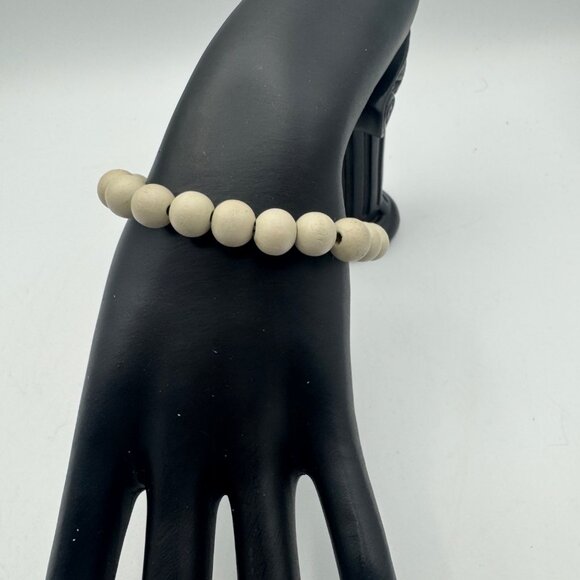 Natural Wooden Bead Stretch Bracelet Elastic Design Neutral - Picture 2 of 4